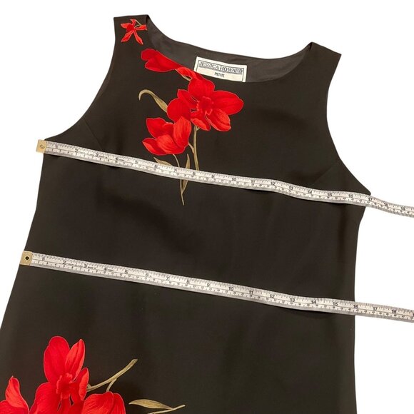 Vintage Jessica Howard Floral Ruffle Slip Mini Dress Black Red 8 Petite Romantic - Picture 6 of 8